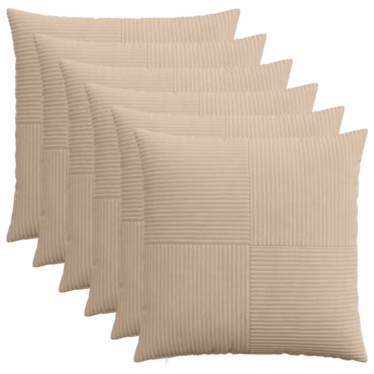 Set di 6 federe vidaXL ALMELO in velluto a coste, colore tortora, L 60 x L 60 cm