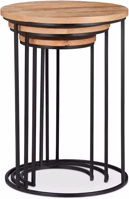 Set di 3 tavolini rotondi pratici e decorativi da salotto 45 x 45 x 45 cm in legno di mango naturale 13_0004691