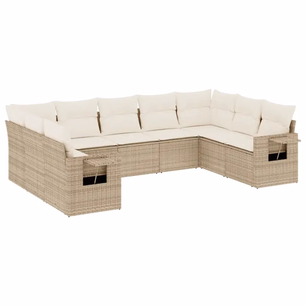 vidaXL Set Divano da Giardino a L in Polyrattan Beige con 9 Pezzi e Cuscini Imbottiti – 2