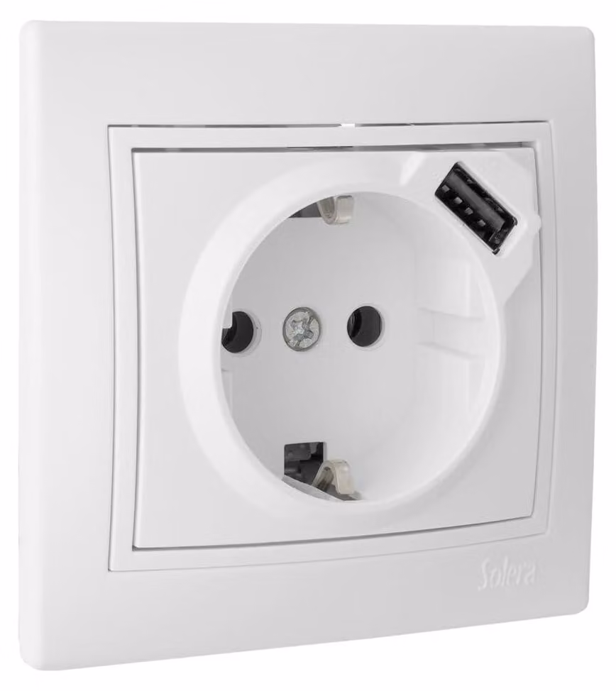 Presa Schuko con USB, bianca, serie europea