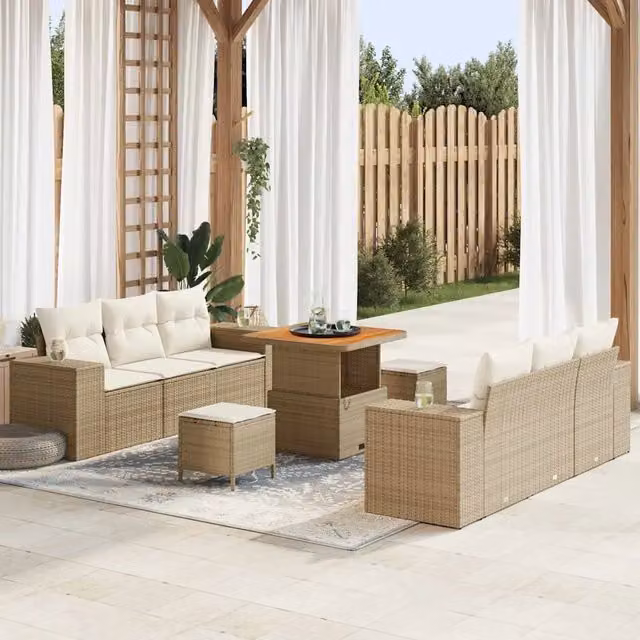 Set Divano da Giardino Beige e Crema Rattan in Polipropilene 3363906