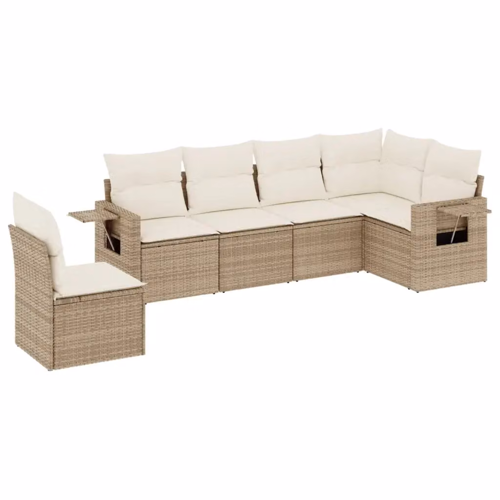 vidaXL Set Divano da Giardino 6 pz a Forma di L in Polyrattan Beige con Cuscini Imbottiti e Tavolino – 2