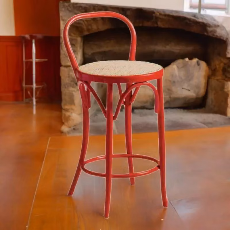 Sgabello bistrot Mobili 2G in legno di faggio laccato rosso con seduta in rattan L/P/H: 36 x 40 x 87 cm – 2