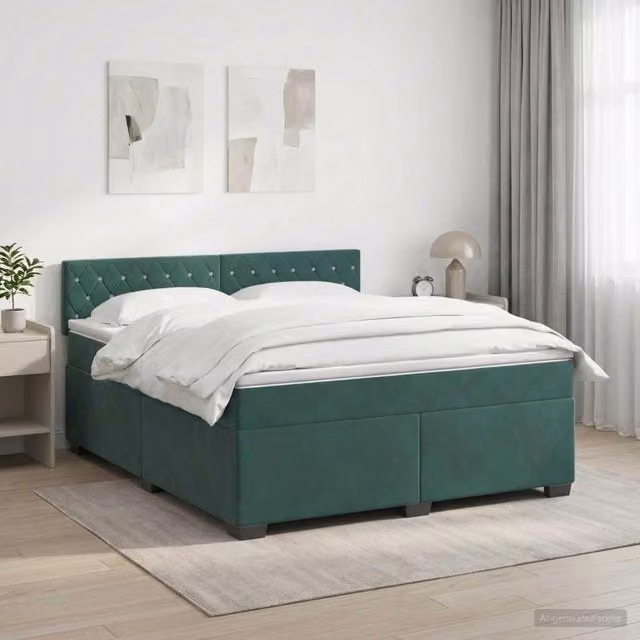 Letto box spring con materasso vidaXL in velluto verde scuro e bianco, L/P: 140 x 200 cm – 1
