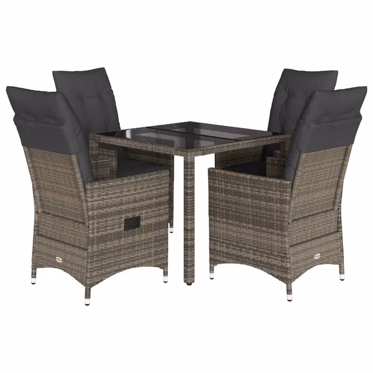 Set da Pranzo da Giardino 5 pz con Cuscini in Polyrattan Grigio