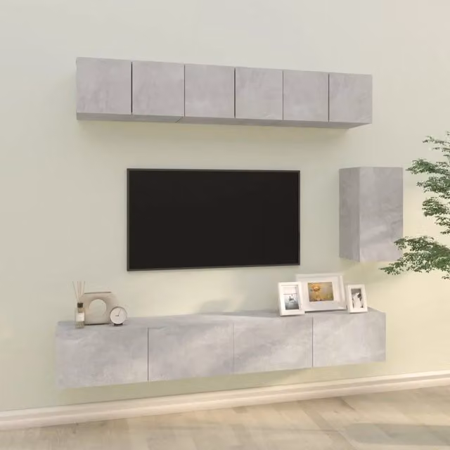 Set di Mobili Porta TV 6 pz-Set di 6 Credenza per TV Grigio Cemento in Legno Multistrato 774207