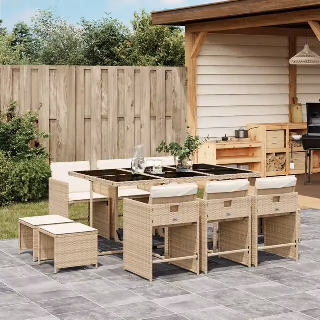 Set da Pranzo da Giardino 11 pz con Cuscini Beige in Polyrattan 3277917