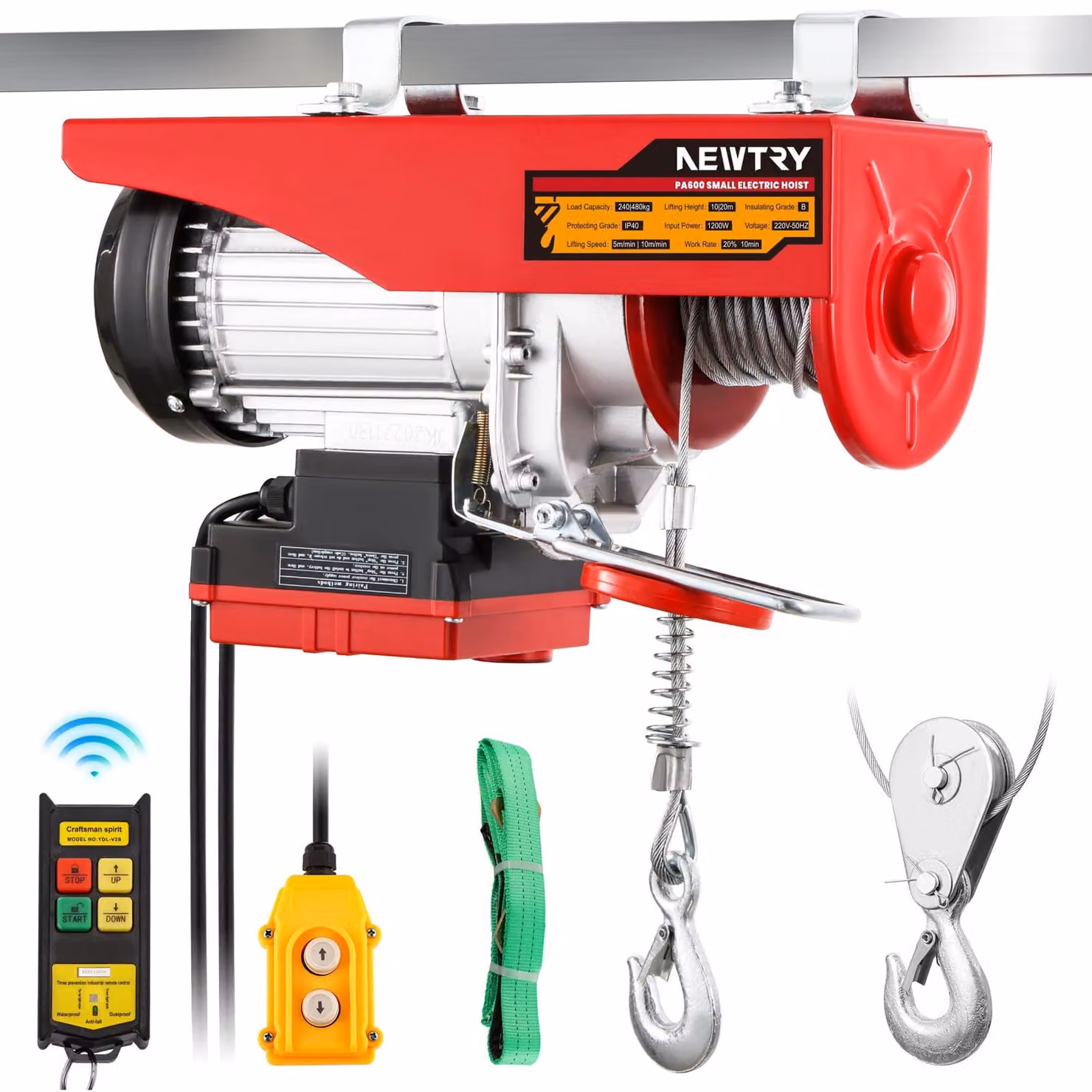 Verricelli elettrici da 240/480 kg, con un'altezza di sollevamento di 20/10 metri, e una potenza di 1200 W