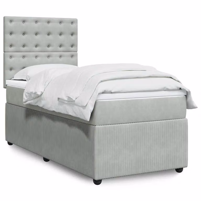 vidaXL Giroletto a Molle con Materasso Ibrido in Velluto Grigio Chiaro, L/P/H: 90 x 190 cm