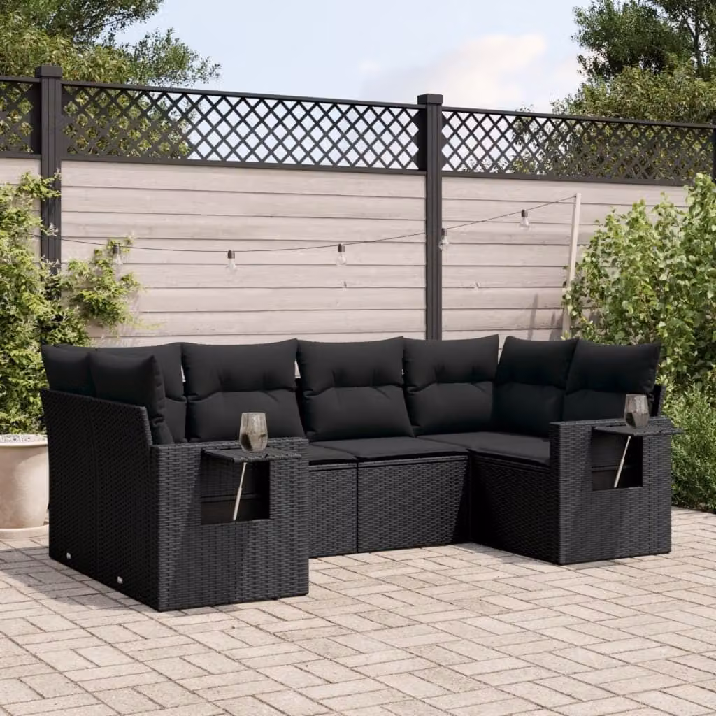 Maison Exclusive - Set Divano da Giardino 6 pz con Cuscini Nero in Polyrattan