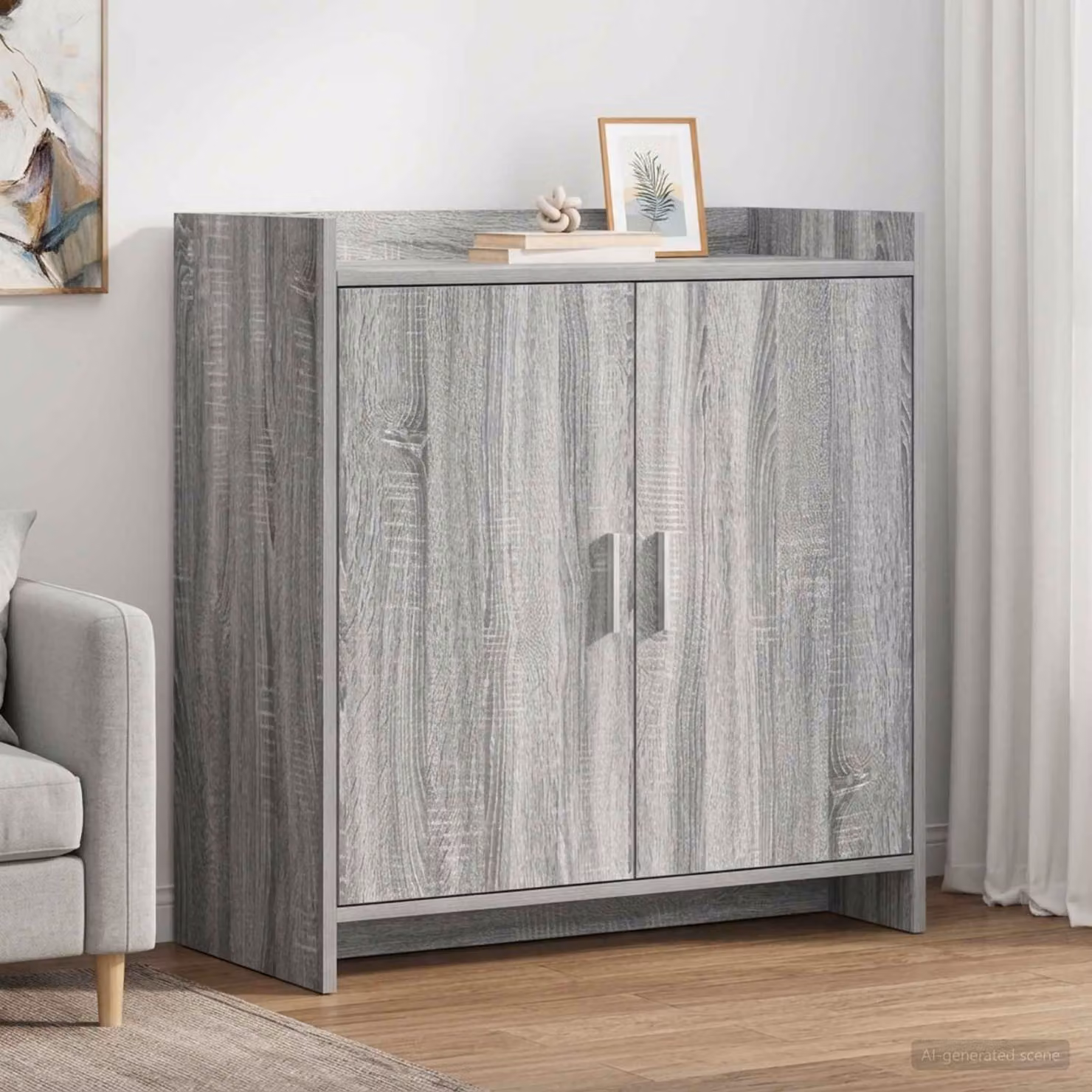 Credenza moderna vidaXL in legno ingegnerizzato e metallo, colore grigio, L 72 cm x P 36 cm x H 80 cm