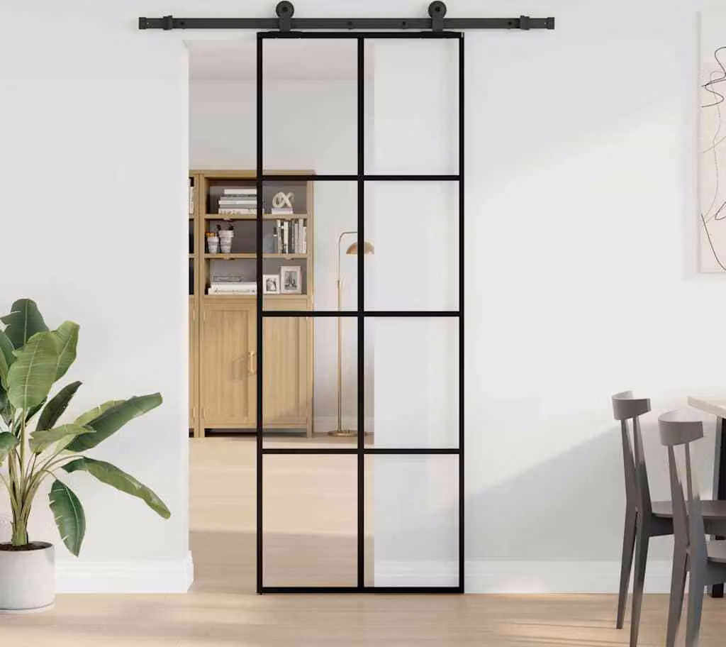 Porta Scorrevole con Ferramenta 76x205cm Vetro ESG Alluminio