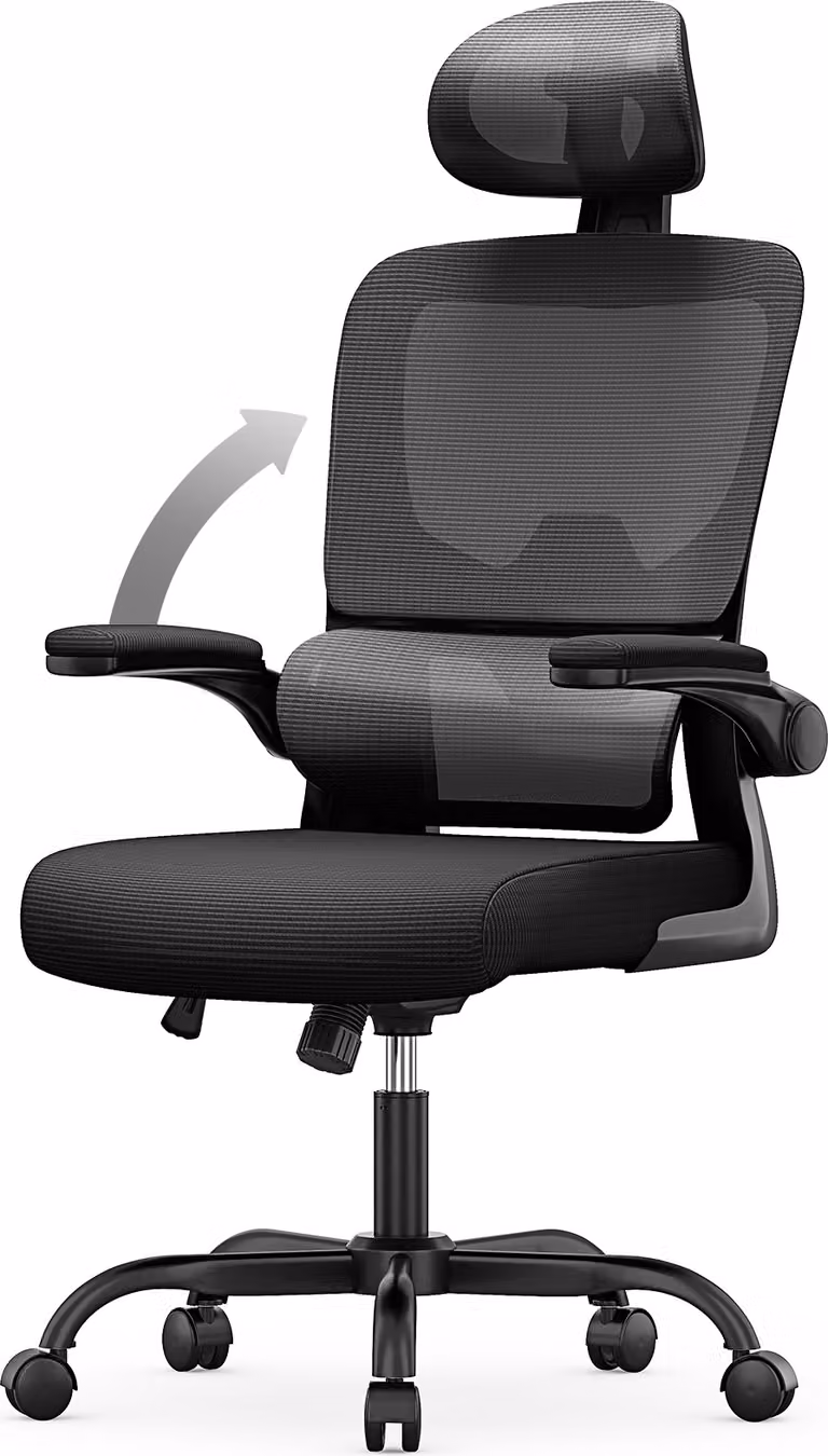 Sedia da ufficio - sedile ergonomico Naspaluro - poltrona con bracciolo ribaltabile a 90° e poggiatesta regolabile - supporto lombare - regolabile in altezza