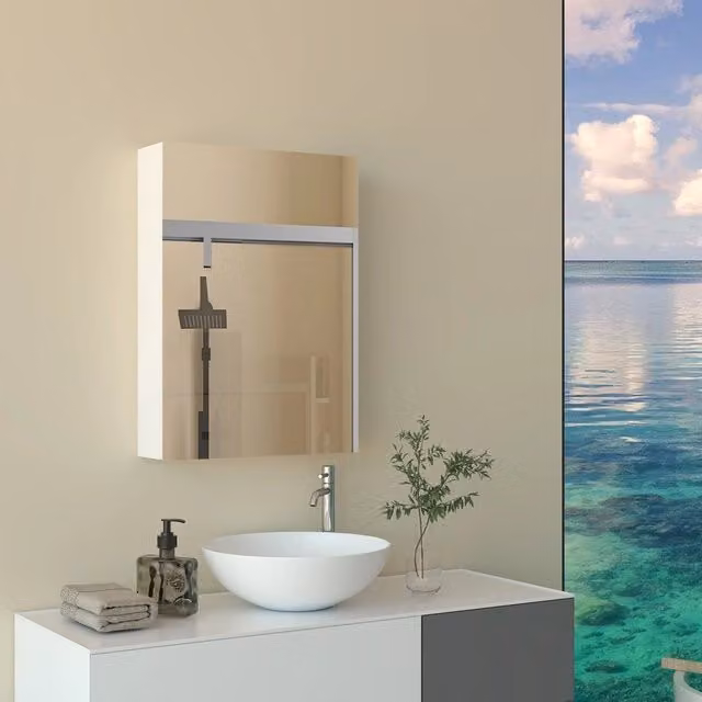 Armadietto da bagno sospeso AICA con specchio e ripiani interni, Bianco opaco, L: 50 cm, H: 70 cm, P: 13 cm – 1