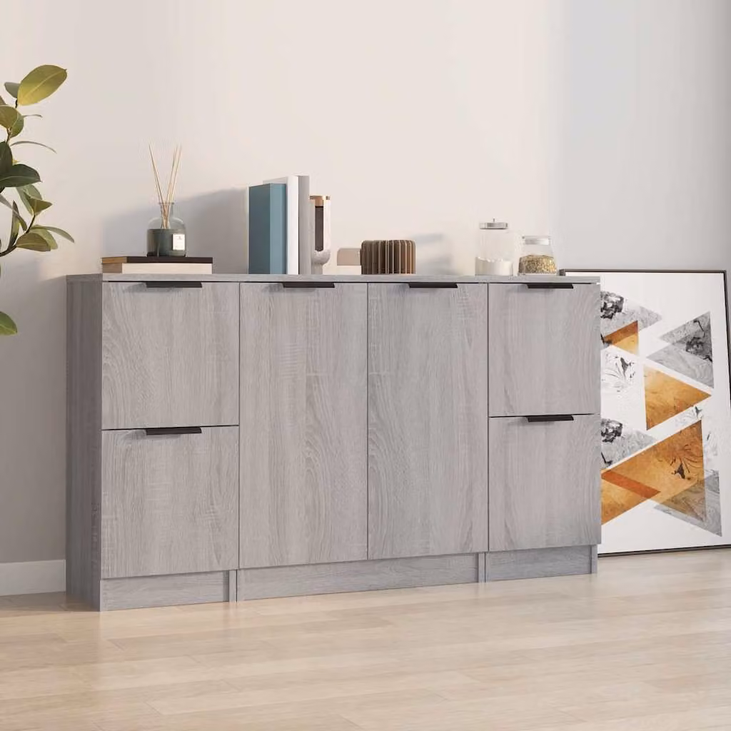 Set di 3 credenze vidaXL in legno multistrato e MDF, stile minimalista, colore grigio, per la tua sala da pranzo
