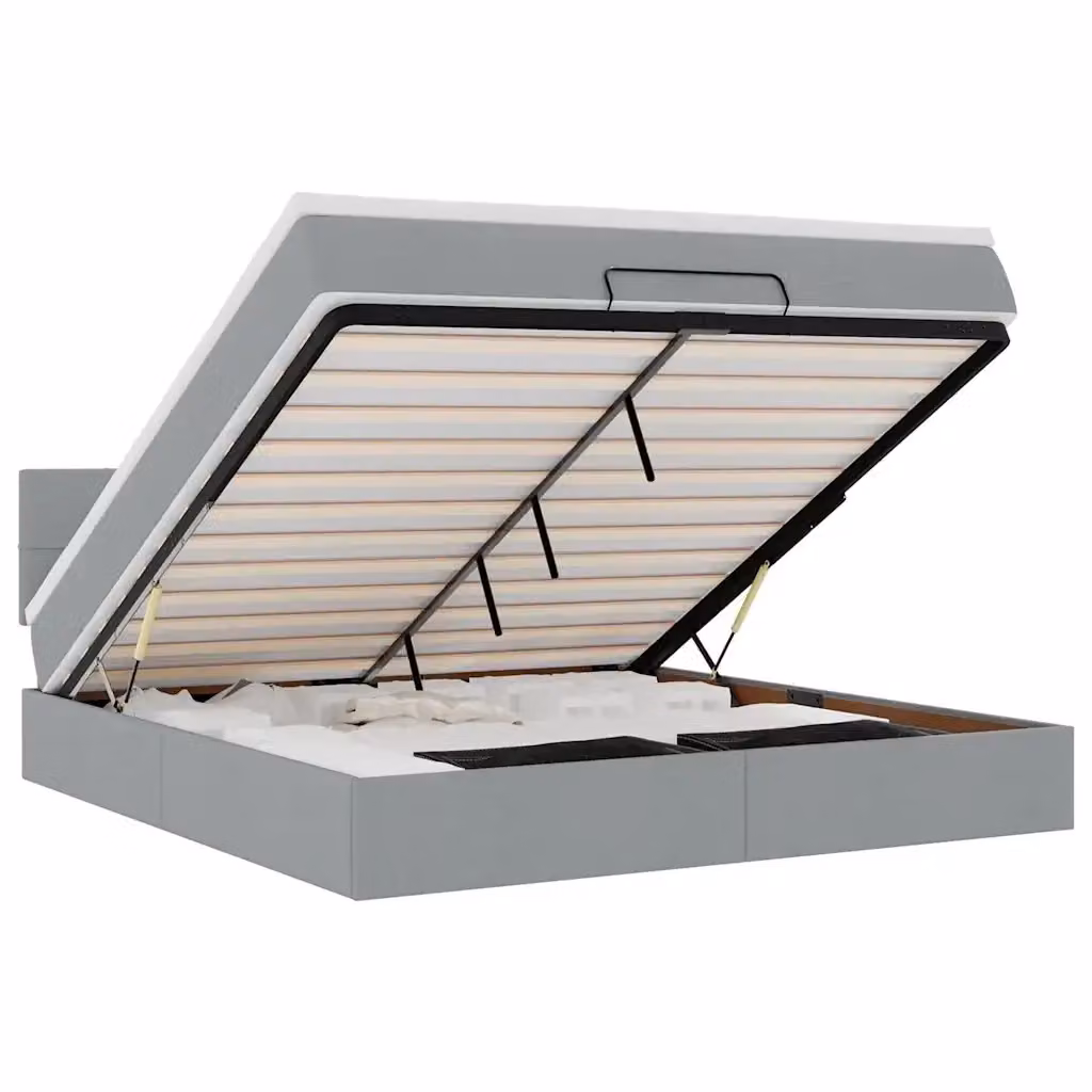 Letto contenitore con materasso e illuminazione LED vidaXL, Grigio e Bianco, L: 180 cm, P: 200 cm, H: 28 cm – 2