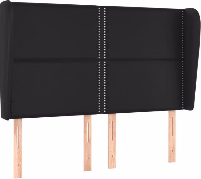 Testiera con design ad orecchio in similpelle nera, L: 147 cm, P: 23 cm, H: 118/128 cm – 1