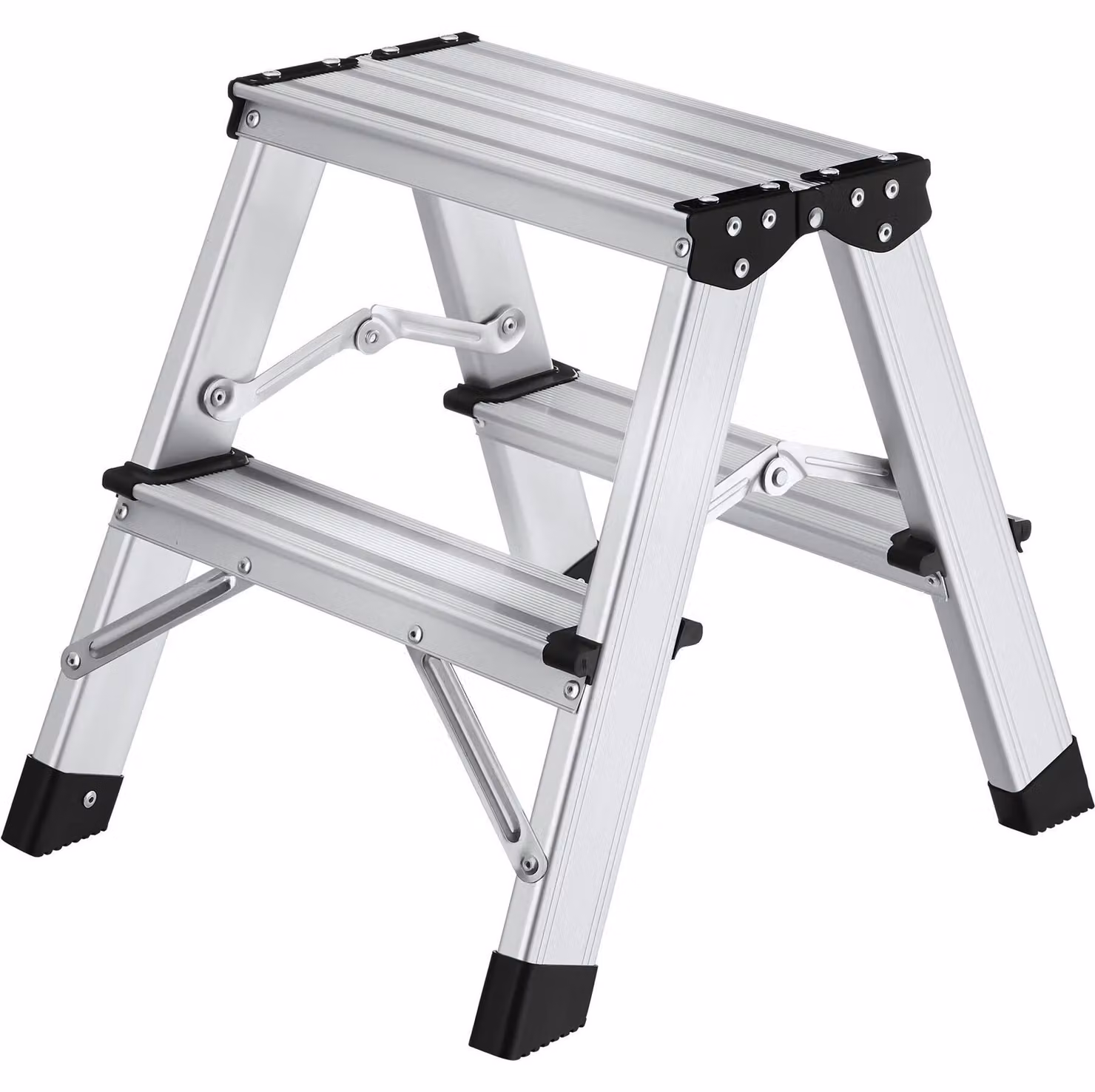 tectake® Scala a pioli in alluminio, bilaterale, con 2 gradini, pieghevole, capacità di carico 150 kg