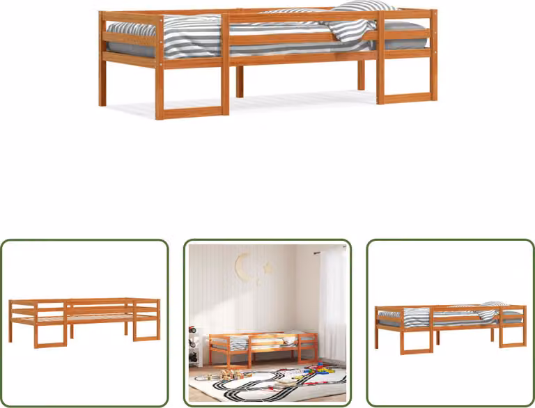 The Living Store Letto per bambini marrone cera 75x190 cm in legno di pino massiccio