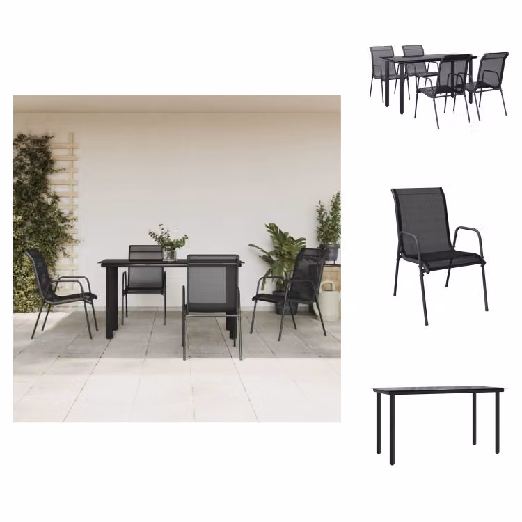 vidaXL Set da pranzo da giardino 5 pezzi in acciaio nero e textilene - Set di mobili da giardino