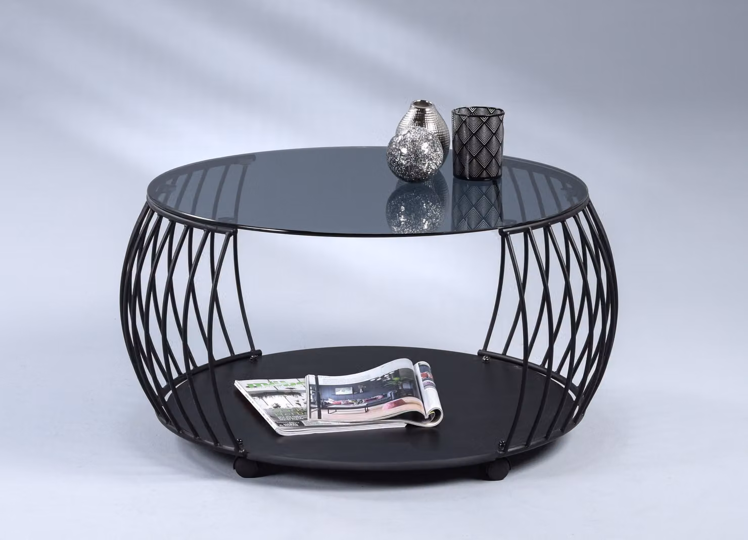 Collezione M2 Tavolino - Vetro grigio - Struttura in metallo - Ø 80 cm - con rotelle