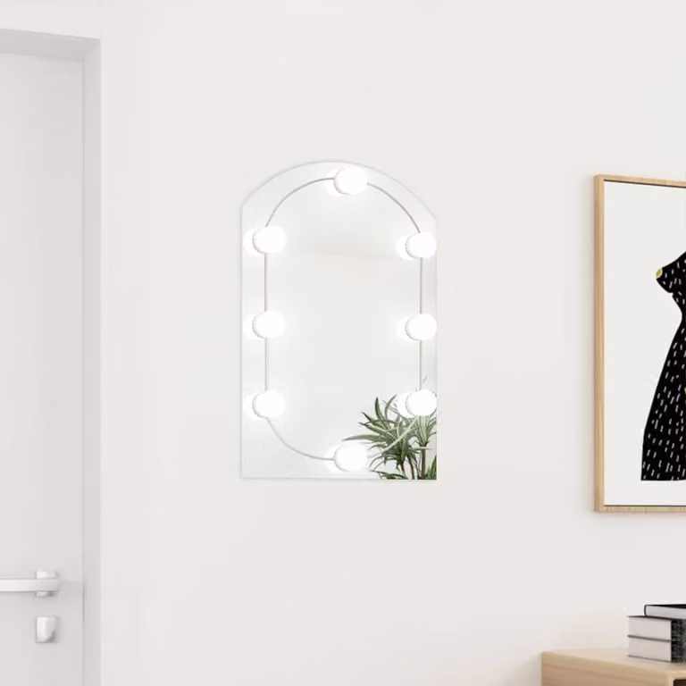 Specchio da parete con luci LED vidaXL in vetro, forma ovale, L: 60 cm, H: 40 cm, colore argento