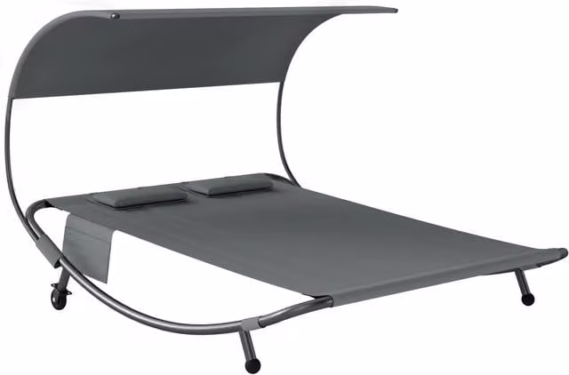 Lettino Prendisole Doppio GIORDANOSHOP con Baldacchino Rimovibile, Ruote e Cuscini in Textilene Grigio e Nero L/P/H: 180 x 240 x 170 cm