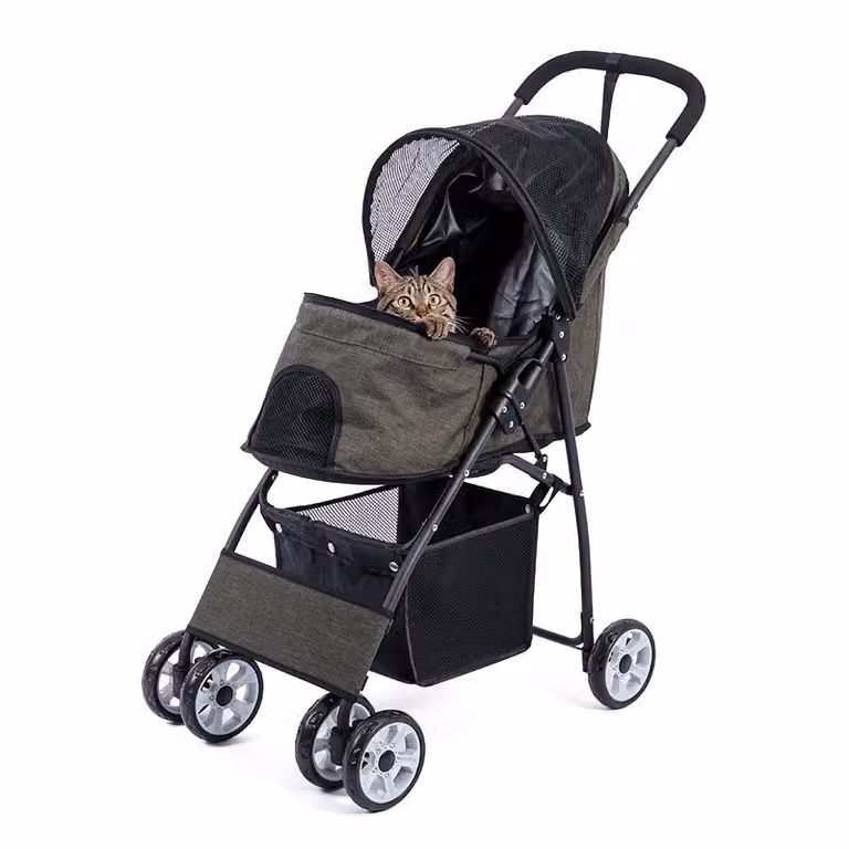 Passeggino pieghevole per animali domestici, design spazioso, materiale Oxford resistente, ABX0027GN