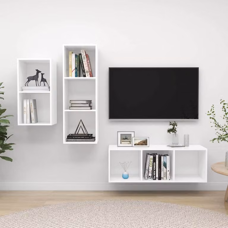 Set Mobili Porta TV 3 Pezzi vidaXL in Legno e MDF Bianco Opaco