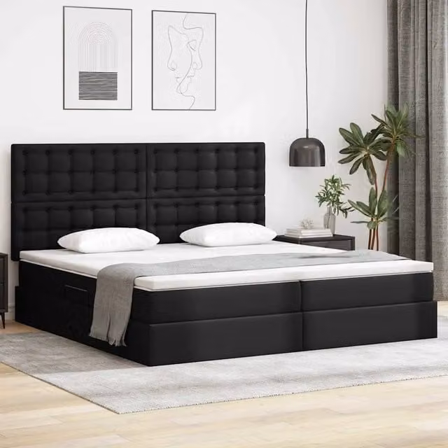 Letto con contenitore vidaXL in pelle sintetica nera con base a sollevamento L/P/H: 200 x 200 x 128 cm