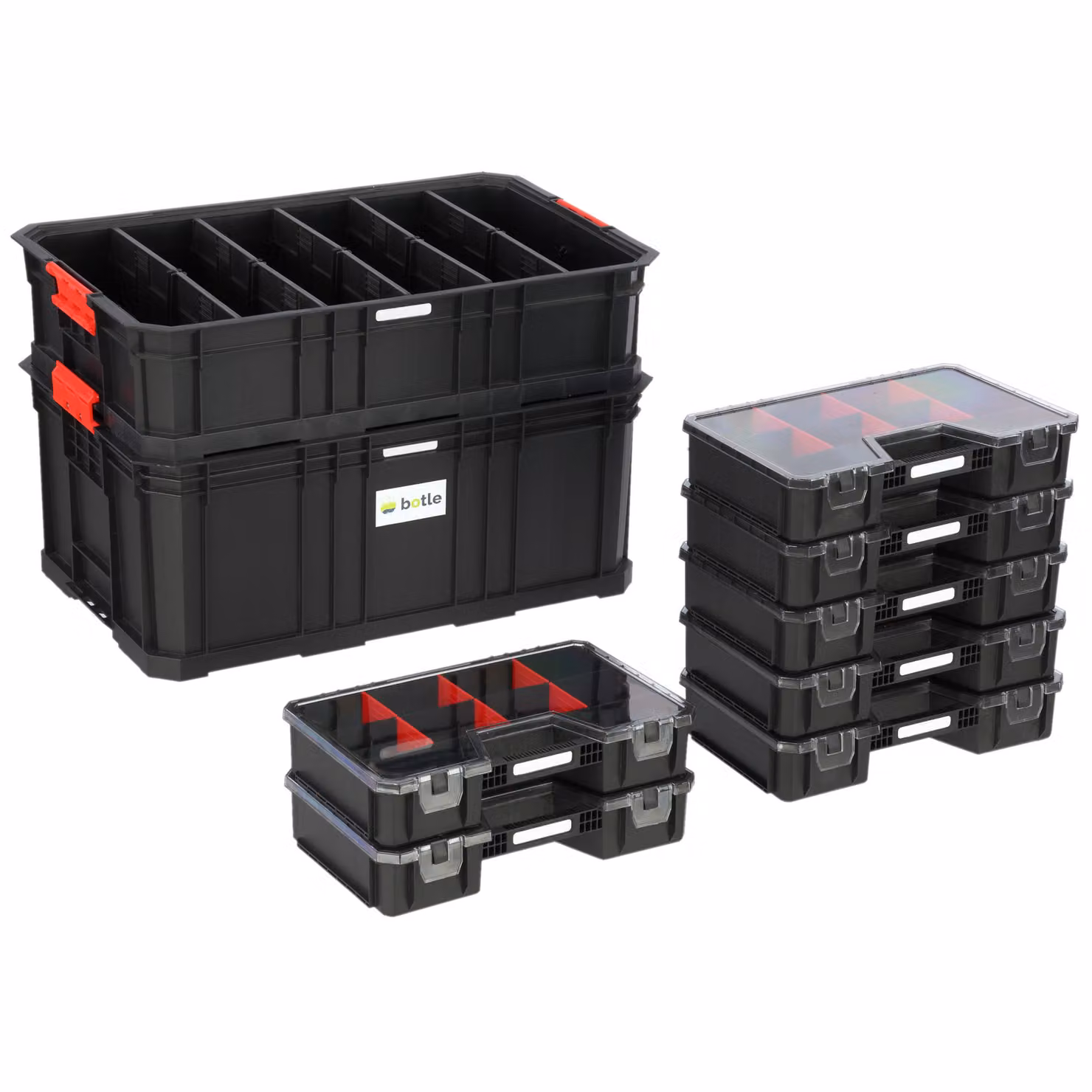 Set di cassette portautensili con 7 organizer e cestino Serie Basic modulare