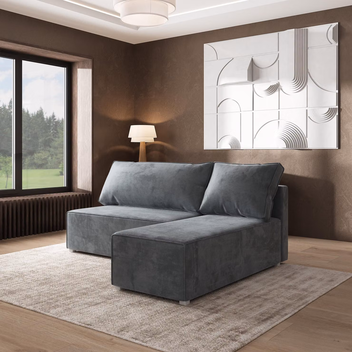 Divano angolare Masseno BRISO M con funzione letto a L, divano con box letto, divano da salotto, divano, divano, divano letto, set di divani - grigio, MONOLITH 85