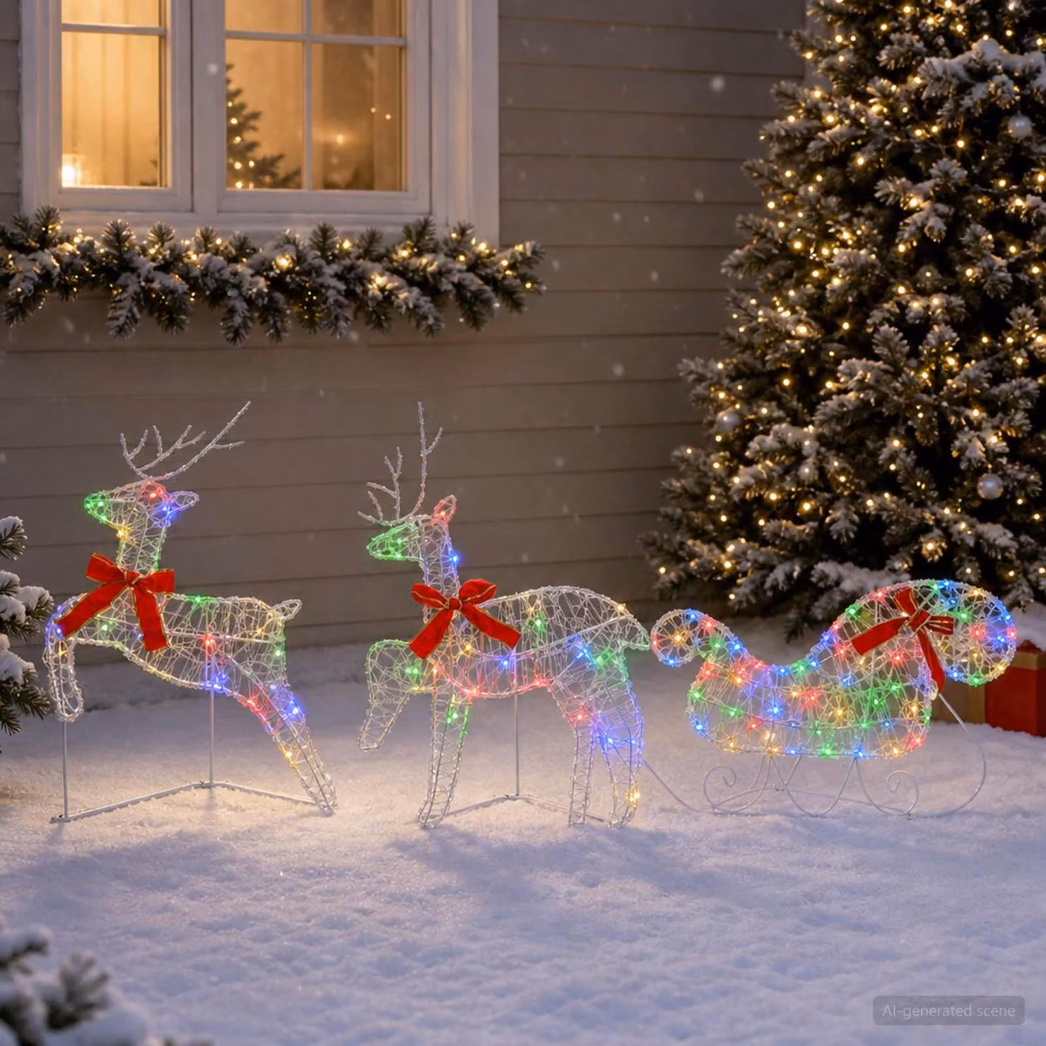 vidaXL Renna di Natale con slitta 3 pz 60 LED Multicolore