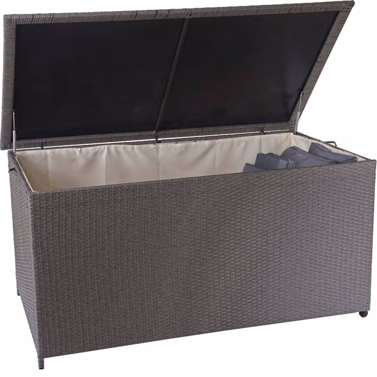 Cassetta per cuscini in poly-rattan HWC-D88, cassapanca per cuscini da giardino ~ Premium grey, 80x160x94cm 950l