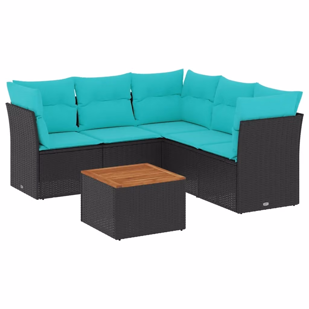 Set di divani da giardino vidaXL a forma di L composto da 6 pezzi con tavolino, in polyrattan nero e cuscini con rivestimenti rimovibili resistenti ai raggi UV – 2