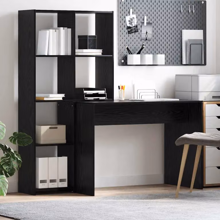 Scrivania moderna vidaXL in legno nero L: 138,5 cm, P: 55 cm, H: 143 cm