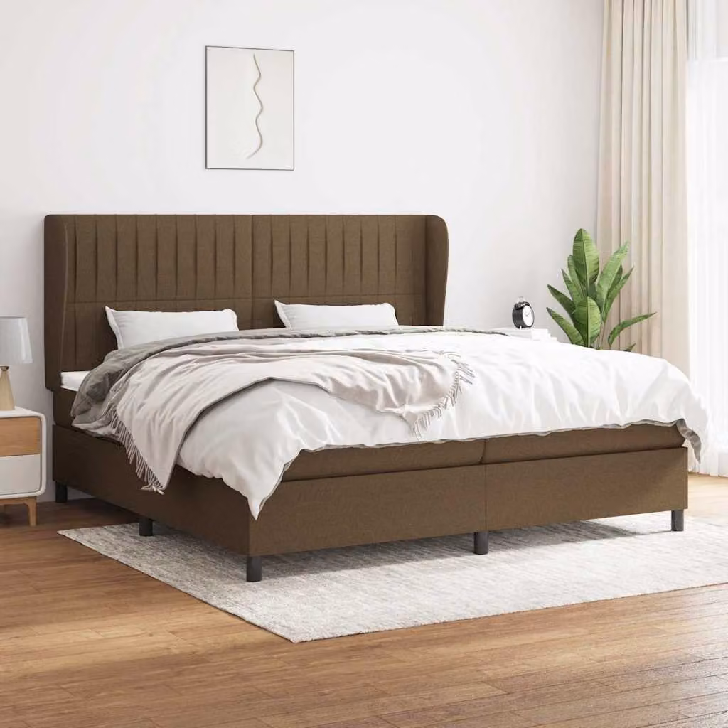 vidaXL Giroletto a Molle con Materasso Ibrido in Tessuto Marrone e Bianco L/P/H: 200 x 203 x 128 cm – 1