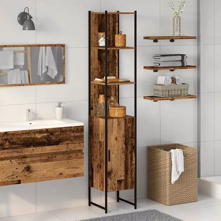 Mobile da bagno vidaXL in legno e metallo marrone con ante a battente e ripiani interni, L/P/H: 33 x 33 x 185,5 cm