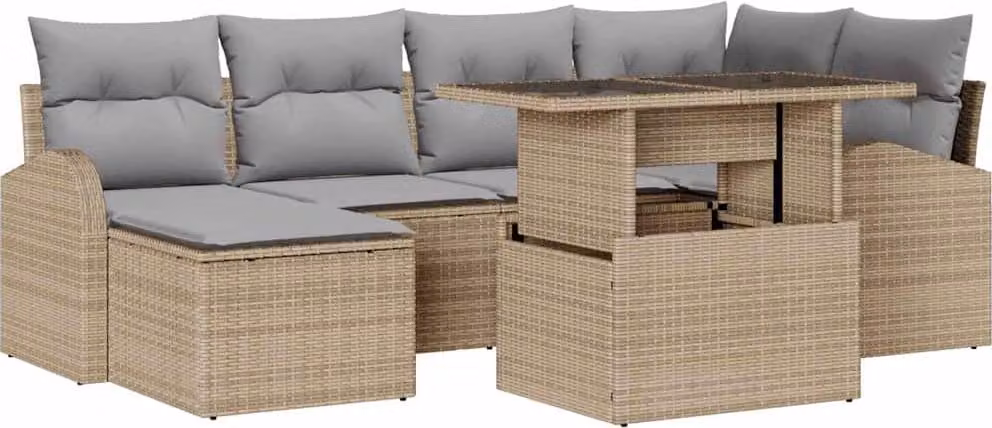 Set Divano da Giardino 7 pcs Beige Poly Rattan