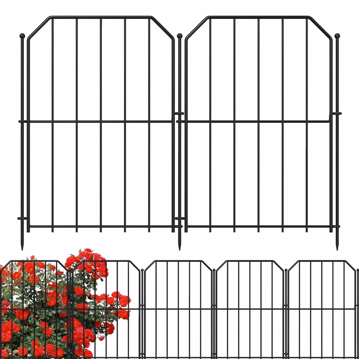 Recinzione per cani da giardino - Dieci pannelli - 31 x 41 cm - Metallo - Nero - Per giardino e aiuole