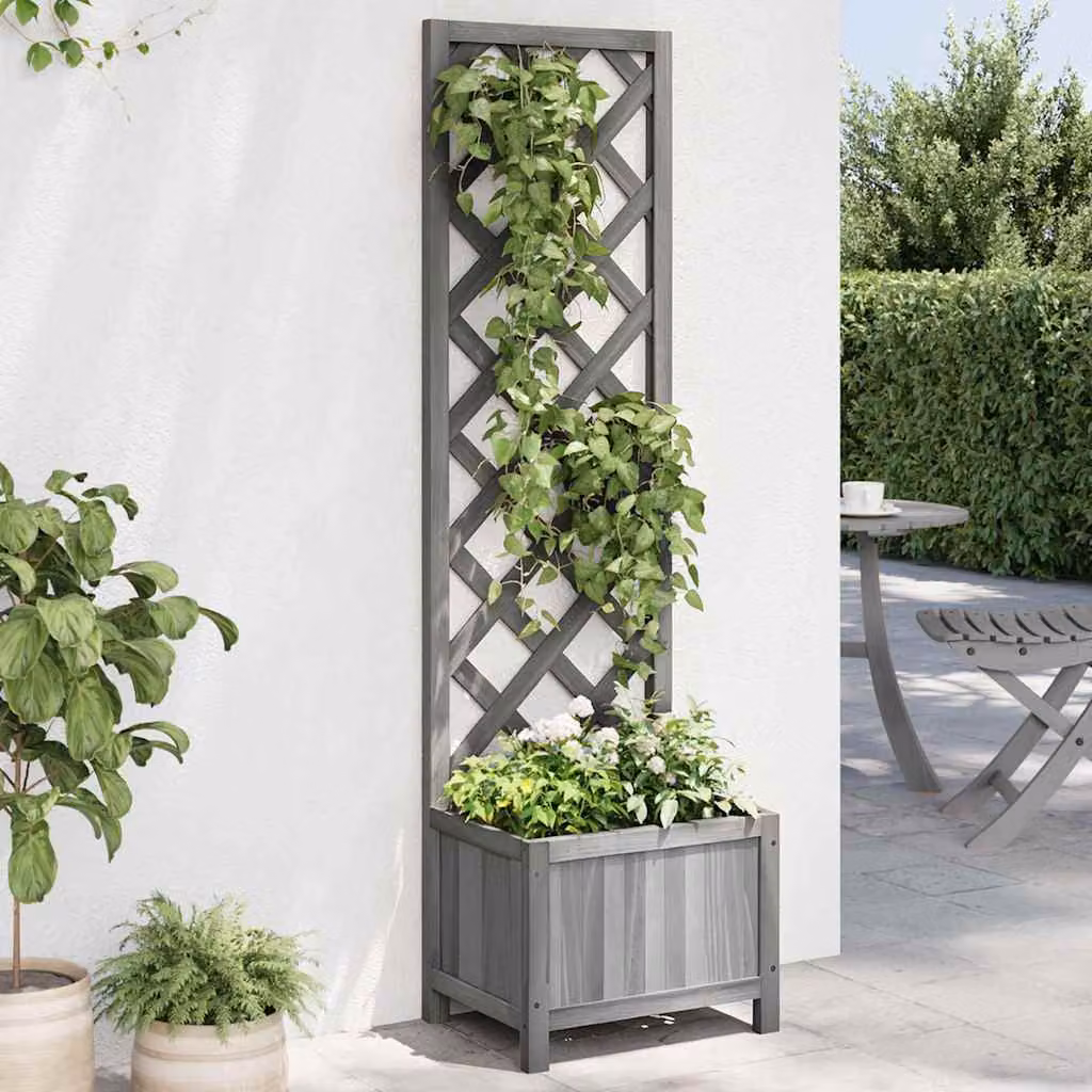 Fioriera con Traliccio vidaXL in Legno di Abete Grigio, L: 40 cm, P: 30 cm, H: 135 cm