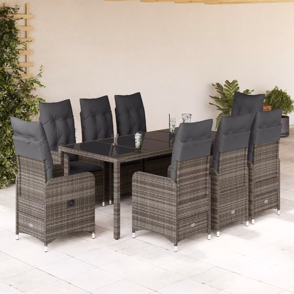 Maison Exclusive - Set da giardino bistrot 9 pezzi con cuscini grigio in polyrattan