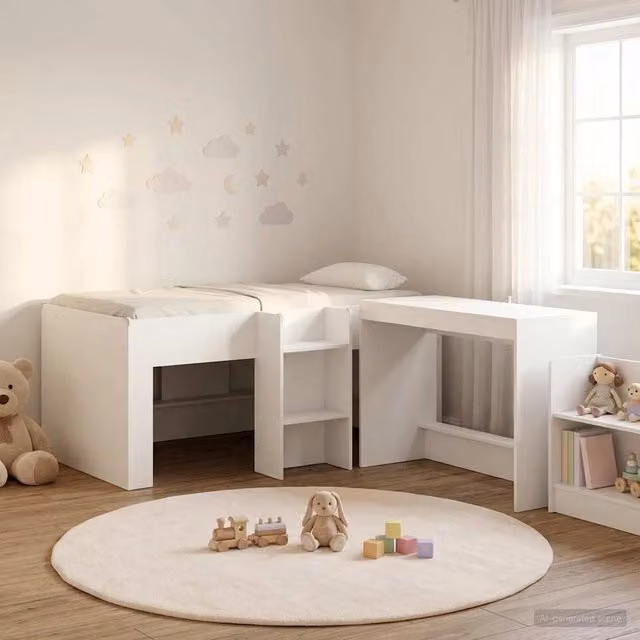 Letto alto per bambini con scrivania 2 pz Bianco 3423462