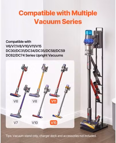 Supporto per Aspirapolvere VEVOR in Metallo Nero con Ruote, Compatibile con Dyson V6 V7 V8 V10 V11 V15 e Modelli DC30 DC31 DC34 DC35