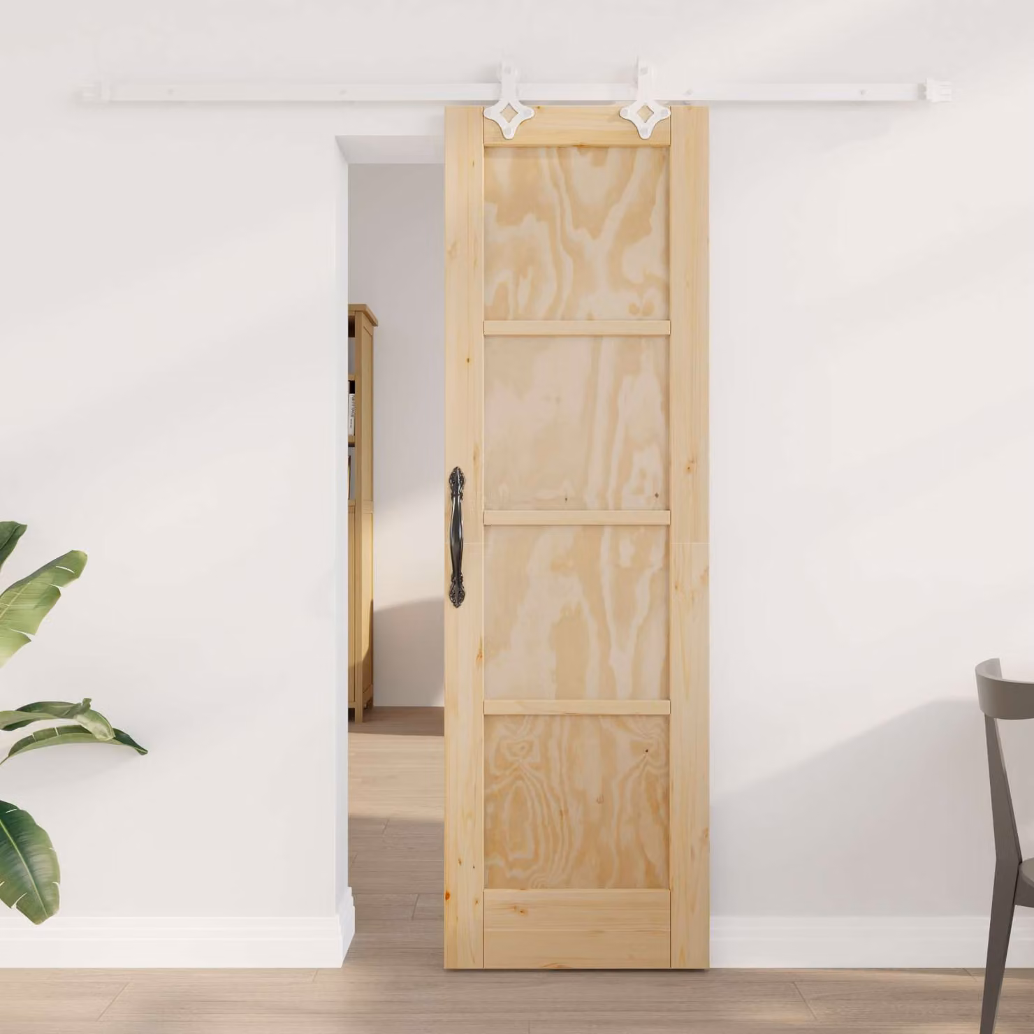 Porta scorrevole moderna vidaXL in legno e acciaio, colori bianco, beige e marrone, L: 61 cm x H: 198,5 cm