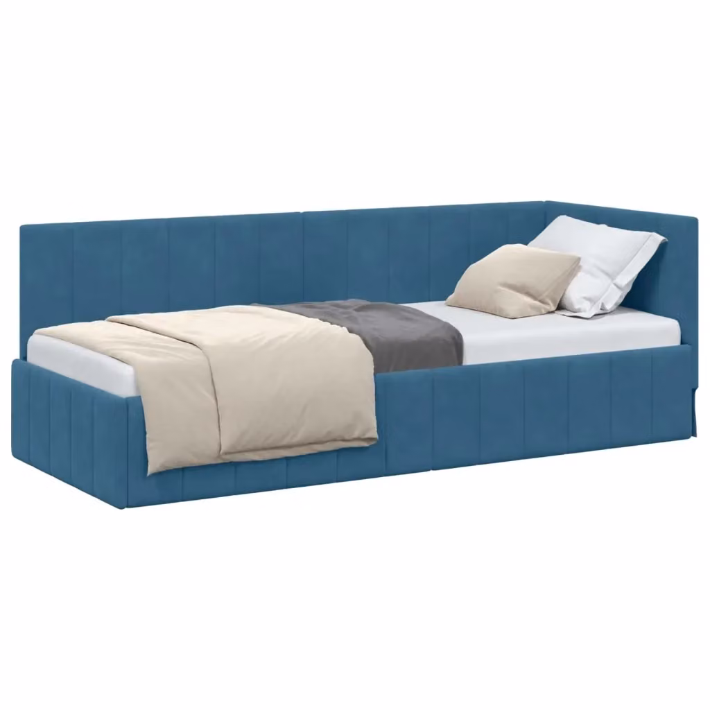 Cornice del letto ad angolo vidaXL in velluto blu, L 200 x P 80 x H 84 cm – 2