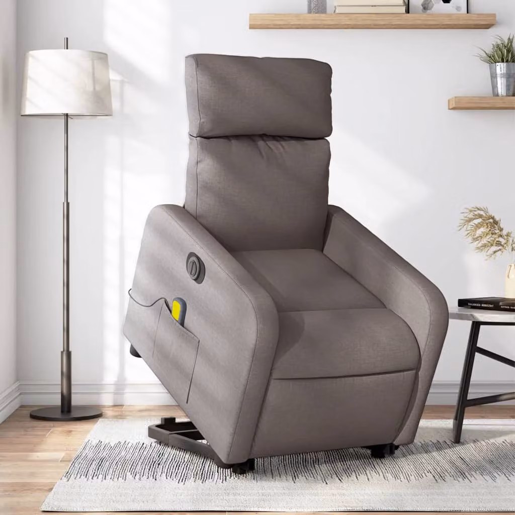 vidaXL Poltrona Alzapersona Elettrica con Massaggio in Tessuto Beige e Grigio