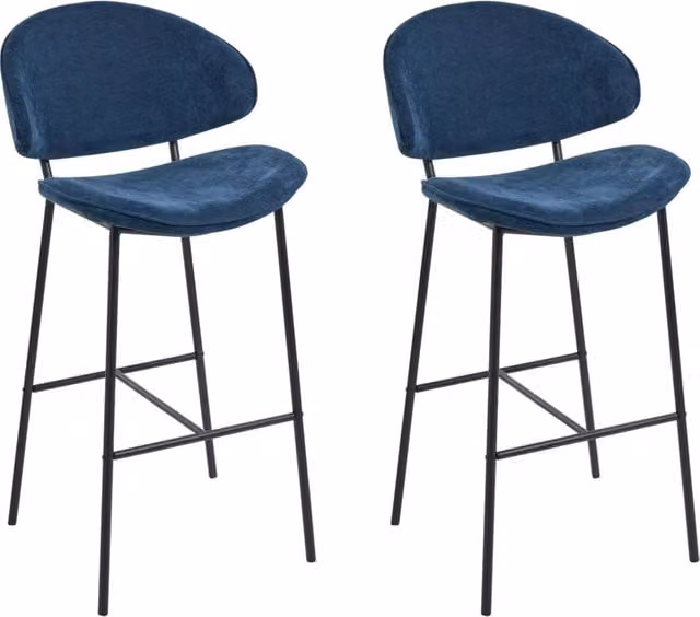 Set di 2 sgabelli da bar BELIANI in tessuto blu marino con sedile imbottito e schienale curvo, stile moderno e minimalista