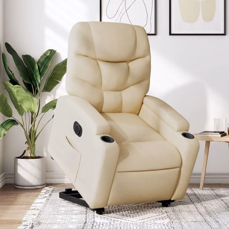 vidaXL Poltrona Alzapersona Reclinabile Elettrica Beige in Tessuto