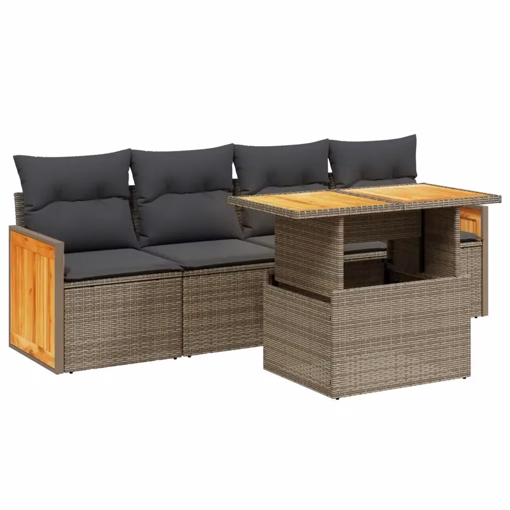 Set Divano da Giardino vidaXL 5 Pezzi in Polyrattan Grigio con Cuscini e Tavolino da Caffè – 2